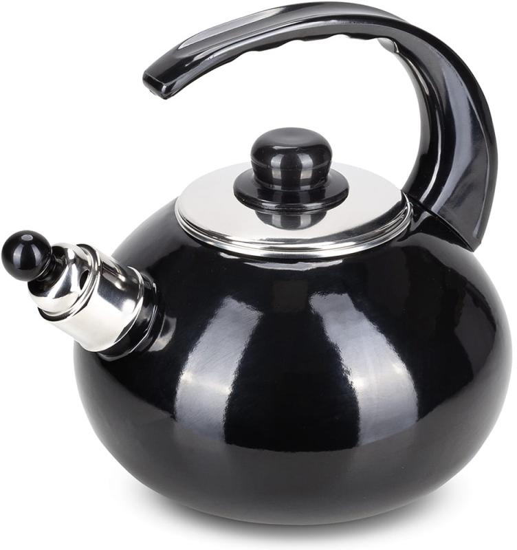 Чайник эмалированный Kamille "Boiling Water" 2.5л со свистком, черный глянец KM-1039A