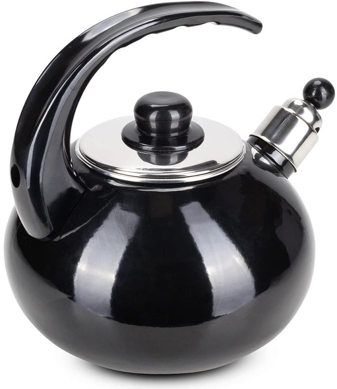 Чайник эмалированный Kamille "Boiling Water" 2.5л со свистком, черный глянец KM-1039A