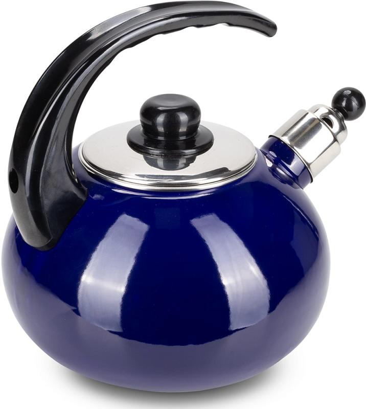 Чайник эмалированный Kamille "Boiling Water" 2.5л со свистком, синий глянец KM-1039C