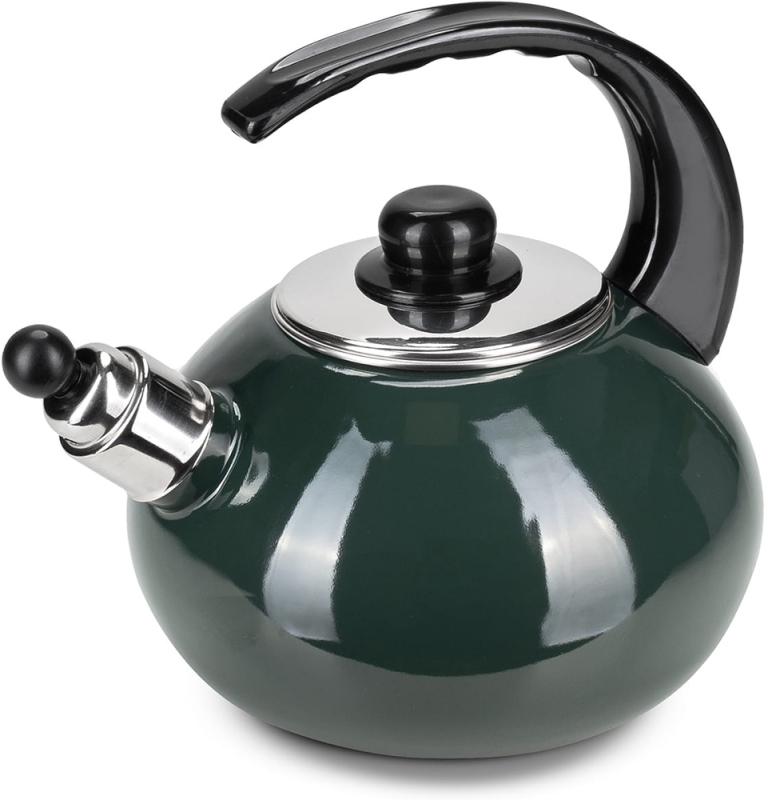 Чайник эмалированный Kamille "Boiling Water" 2.5л со свистком, зеленый глянец KM-1039D