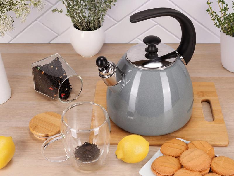 Чайник эмалированный Kamille "Boiling Water" 2.5л со свистком, индукционный, оливковый KM-1040A