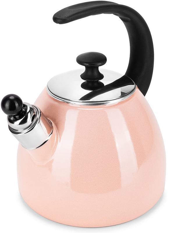 Чайник эмалированный Kamille "Boiling Water" 2.5л со свистком, индукционный, розовый KM-1040B
