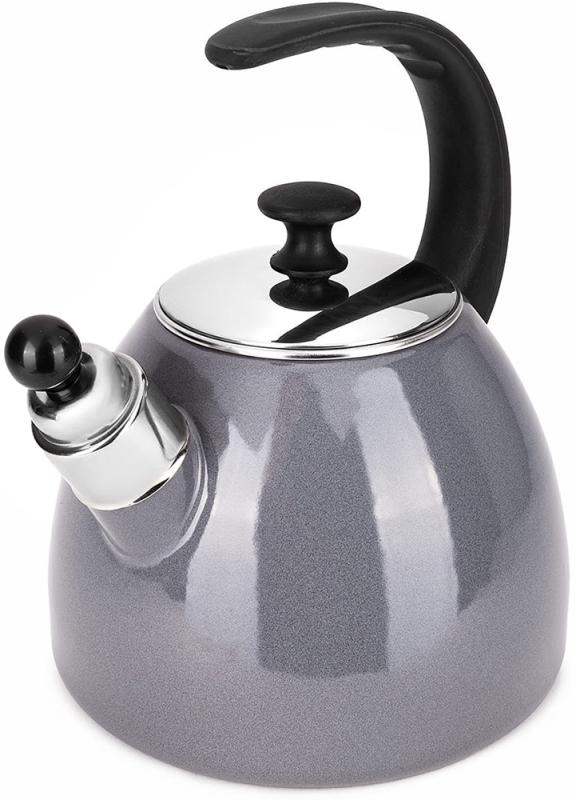 Чайник эмалированный Kamille "Boiling Water" 2.5л со свистком, индукционный, серый KM-1040C
