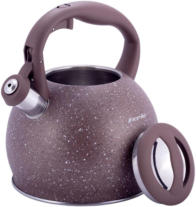 Чайник Kamille Whistling Kettle 3л из нержавеющей стали со свистком (коричневый гранит) KM-1074BRW