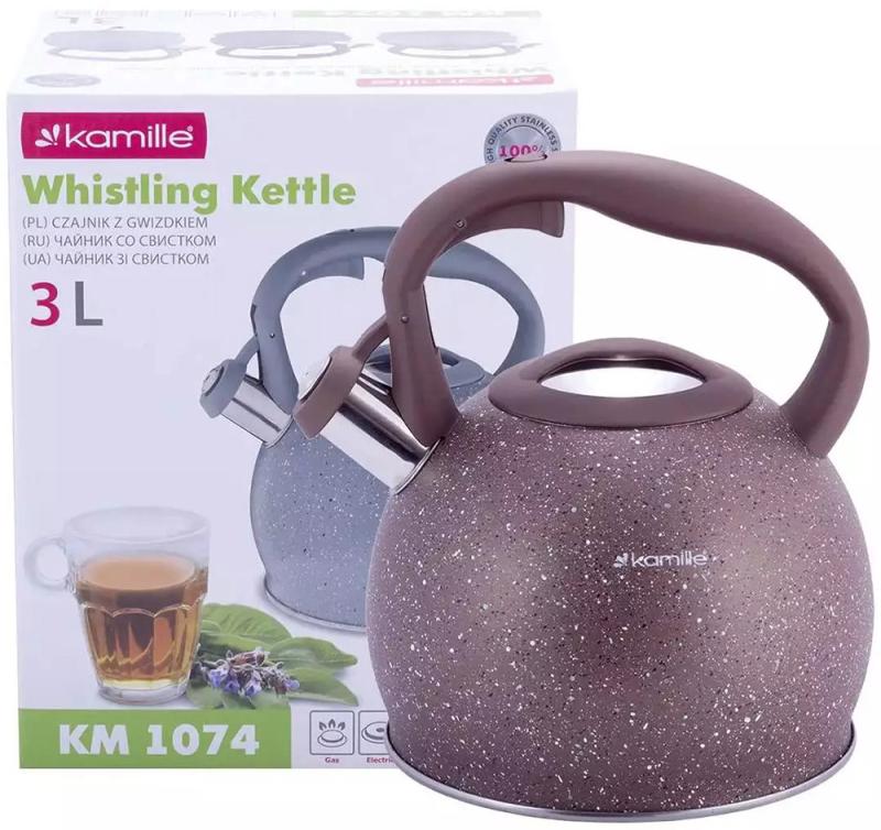 Чайник Kamille Whistling Kettle 3л из нержавеющей стали со свистком (коричневый гранит) KM-1074BRW