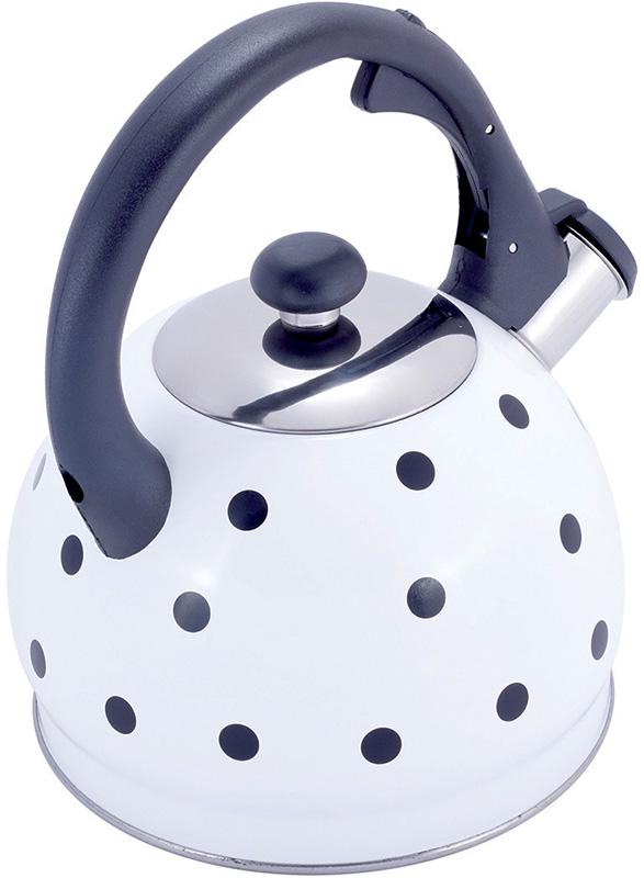 Чайник Kamille Polka Dot Kettle 2л из нержавеющей стали со свистком, в горошек, белый KM-1070WH