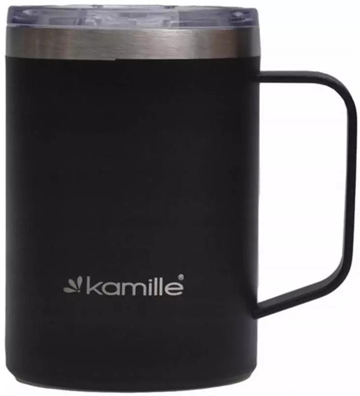 Термокружка Kanille Black 360мл с ручкой, черная KM-2159