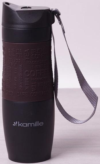 Термокружка Kamille Coffee 480мл с ремешком, нержавеющая сталь KM-2067