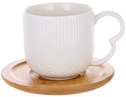 Чайно-кофейный фарфоровый набор Ceram-Bamboo 4 чашки 200мл с бамбуковыми блюдцами BD-289-422