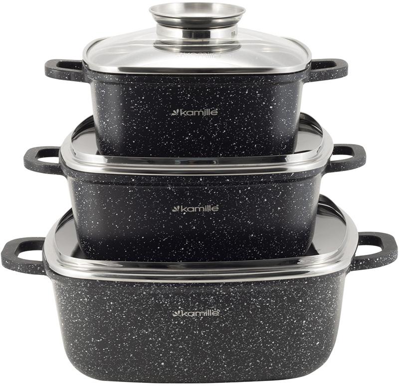 Set of 3 Kamille Landes aluminum cauldrons with induction bottom and lid KM-4435