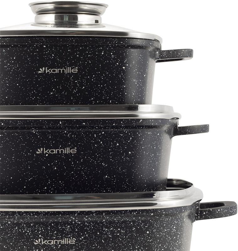 Set of 3 Kamille Landes aluminum cauldrons with induction bottom and lid KM-4435