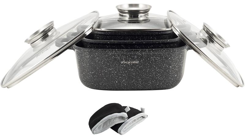 Set of 3 Kamille Landes aluminum cauldrons with induction bottom and lid KM-4435