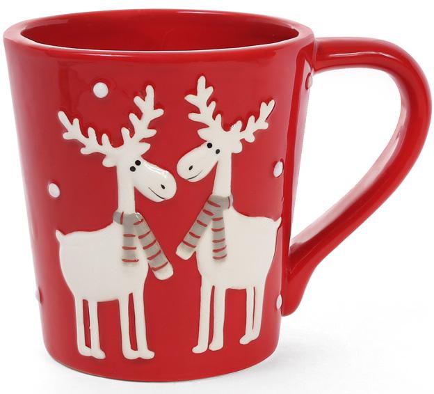 Ceramic mug "Deer in scarves on red" 325ml BD-834-149