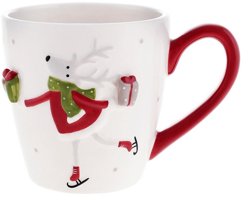 Ceramic mugs "Deer with a Gift" 2 pieces of 470ml, white BD-834-350