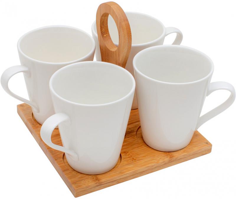 Ceram-Bamboo Tea Set 4 Mugs 245ml on Stand BD-375-297