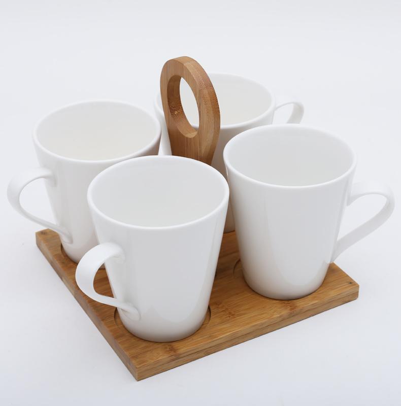 Ceram-Bamboo Tea Set 4 Mugs 245ml on Stand BD-375-297