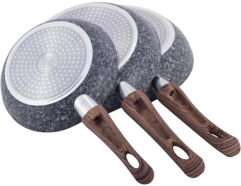 Set of 3 Kamille Grey Marble Ø20cm, Ø24cm, Ø28cm, Non-stick Induction Pans KM-4169