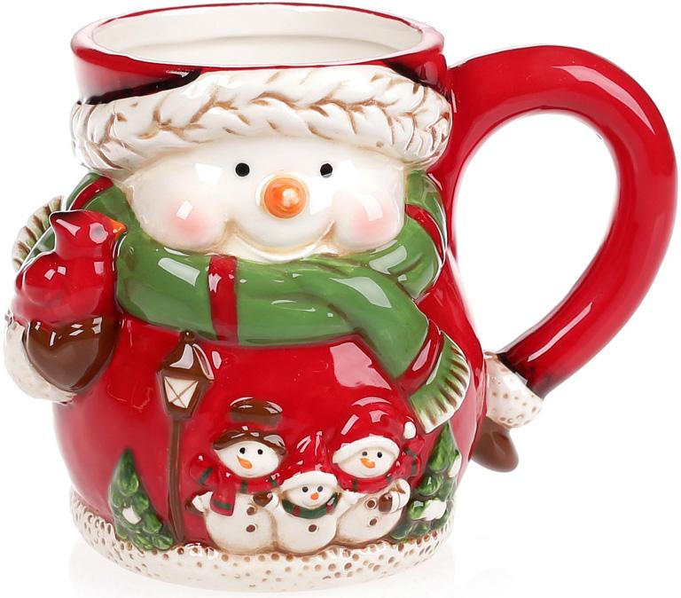 Ceramic shaped mug "Snowmen" 450ml, red BD-827-841