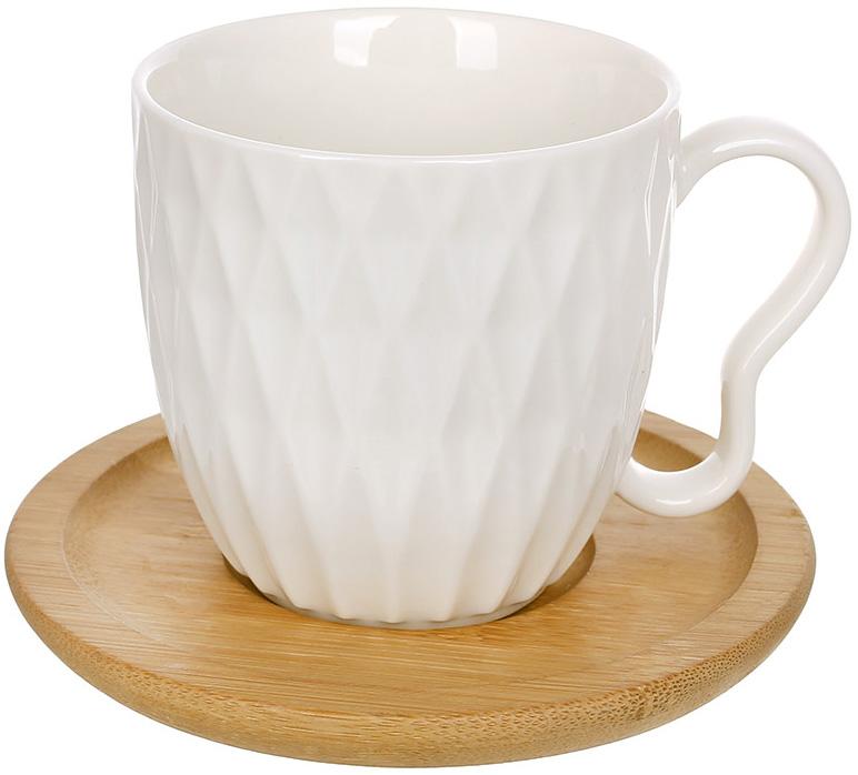 Tea and coffee set Ceram Bamboo "Romb" 4 cups 200ml and 4 bamboo saucers BD-289-433