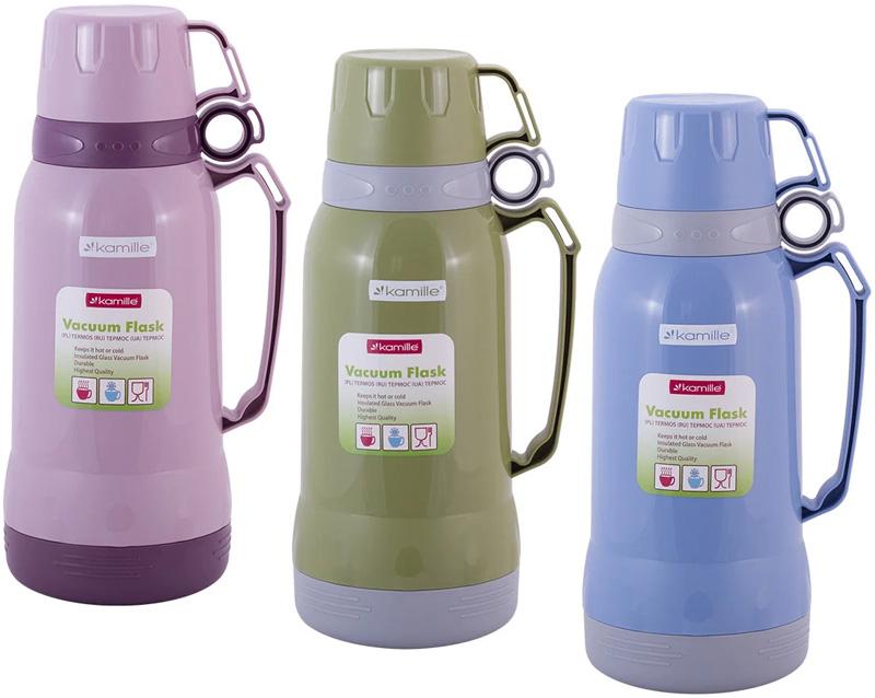 Термос Kamille Glass Nigella 1800мл зеркальная колба и 2 чашки KM-2024