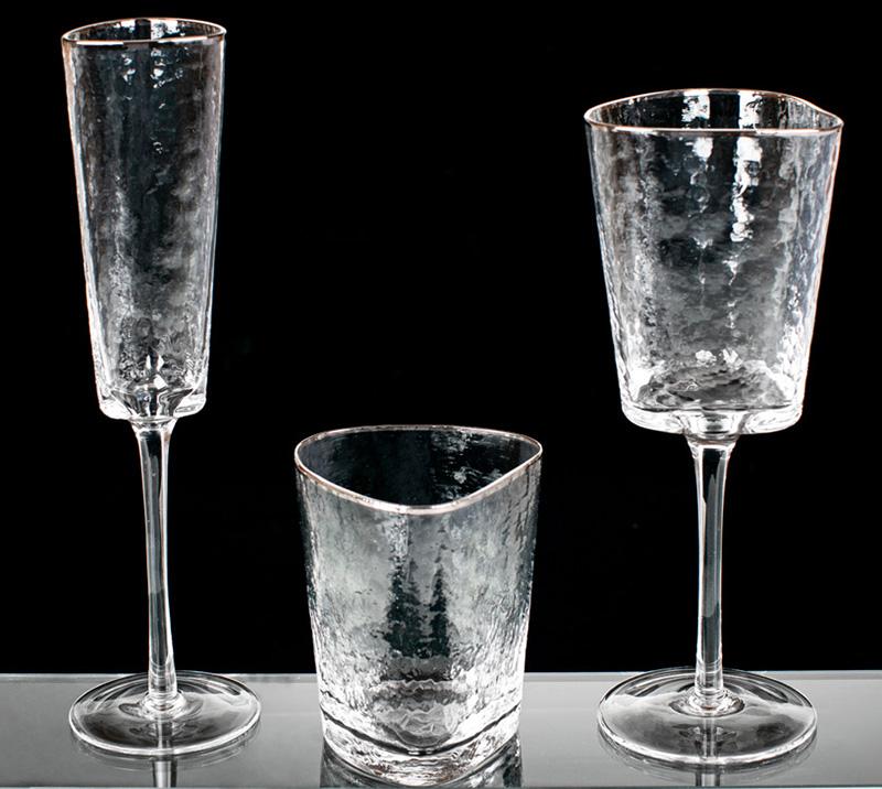 Set of 2 Monaco Ice champagne flutes, 165 ml, with silver rim, BD-579-125-2