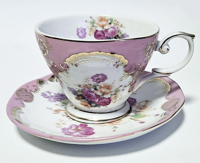 Tea and Coffee Porcelain Pair "Gold Tea Pink" Cup 200ml with Saucer BD-282-C82A