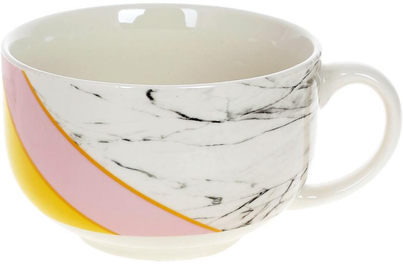 Porcelain mug "Marble" 500ml, white with pink and yellow BD-905-252
