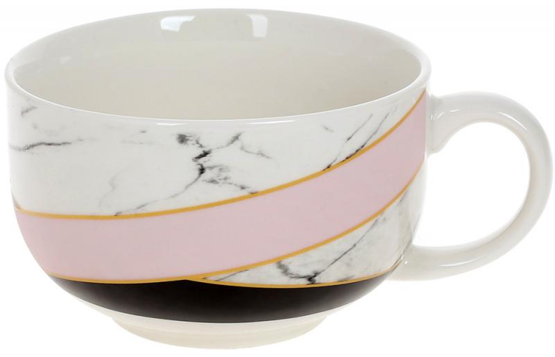 Porcelain mug "Marble" 500ml, white with pink and black BD-905-254