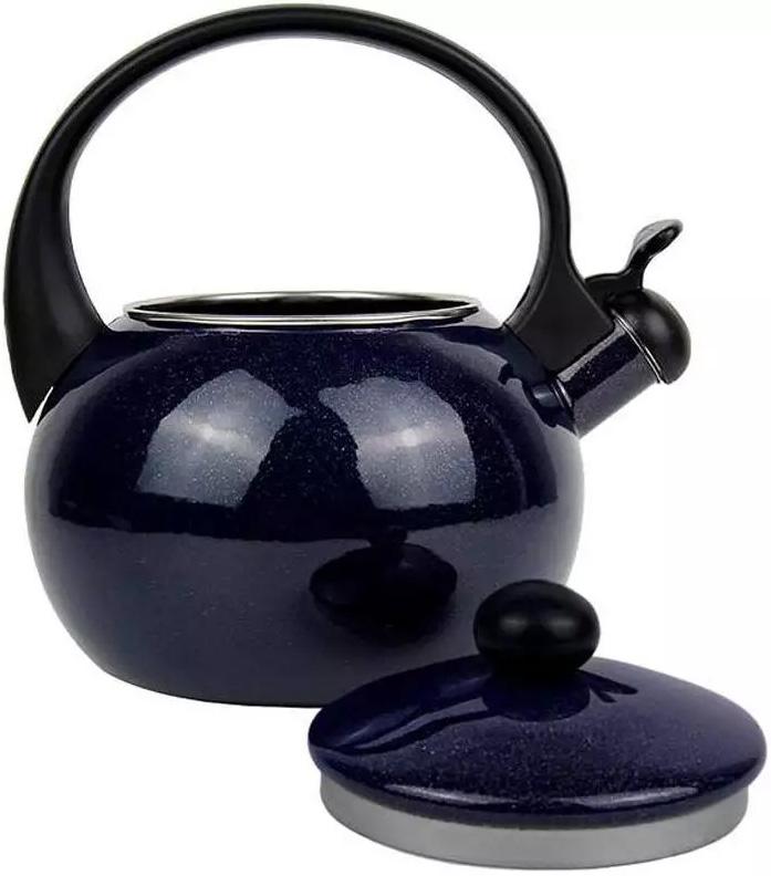 Enameled kettle Kamille "Boiling Water" 2.2L with whistle, dark blue metallic KM-1038B