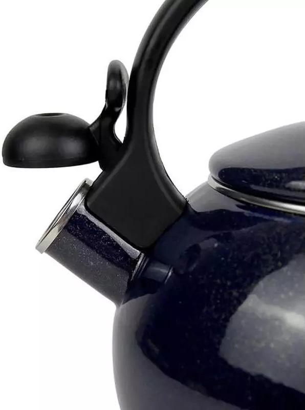 Enameled kettle Kamille "Boiling Water" 2.2L with whistle, dark blue metallic KM-1038B
