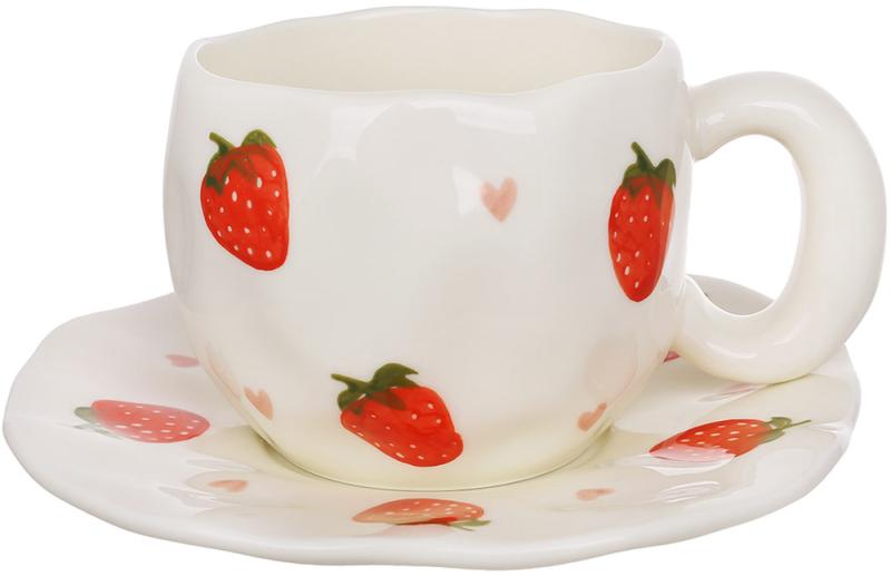 Strawberry Ceramic Tea Cup 350ml with Saucer BD-992-832