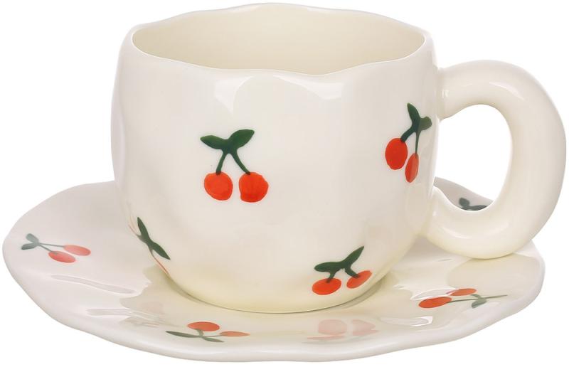 Cherry Ceramic Tea Cup 350ml with Saucer BD-992-833