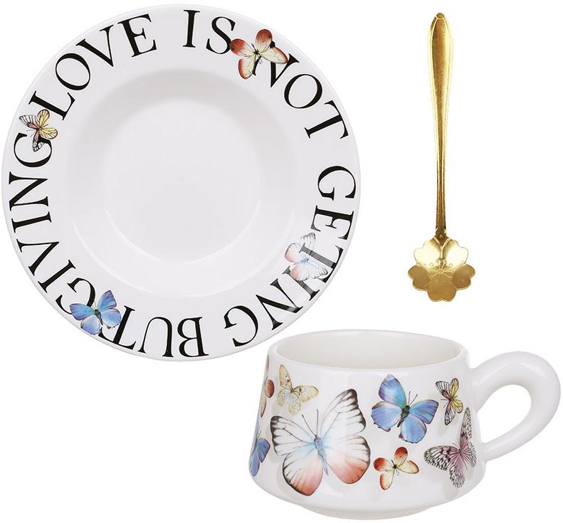Tea cup "Butterfly" 270ml with saucer and spoon, white, in gift box BD-992-858