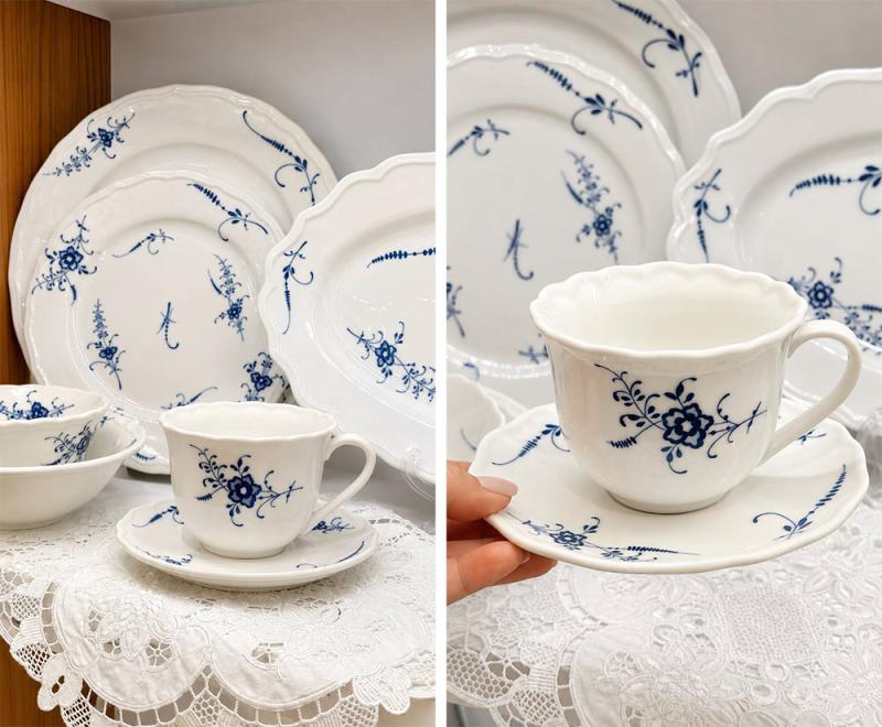 Set of 6 porcelain tea mugs "Azure Blossom" 350ml BD-K274