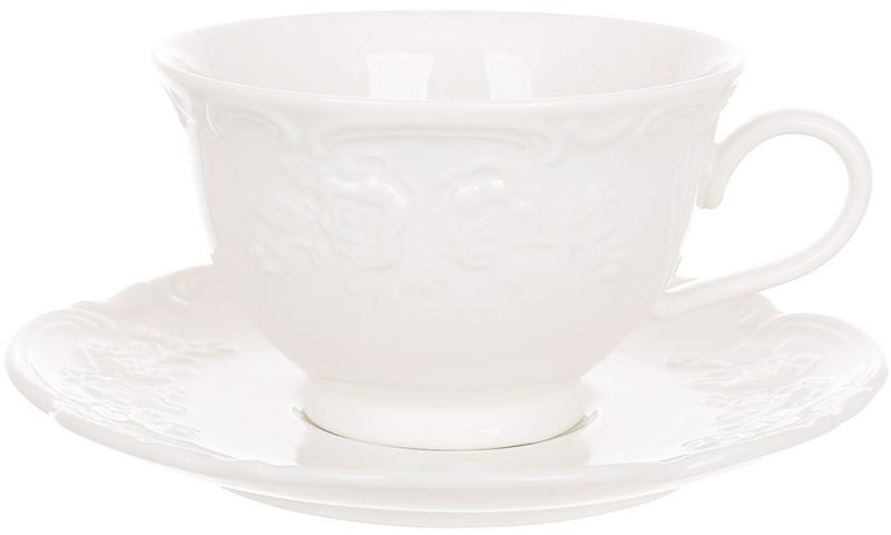 Tea set 2 cups with saucers "Chateau Blanc" 250ml, white porcelain with voluminous piping BD-K292