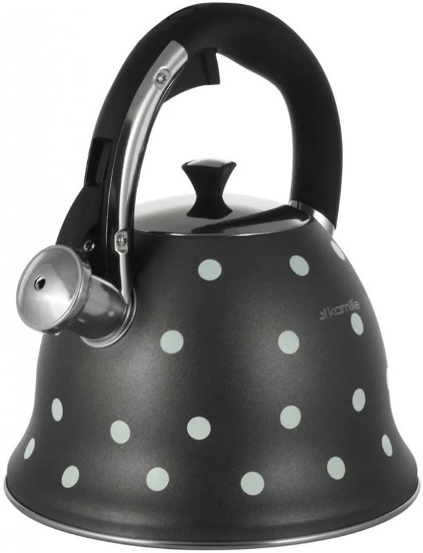 Kamille Whistling Kettle Black 2.5L Stainless Steel Kettle with Whistle (Black Polka Dot) KM-1099-BL
