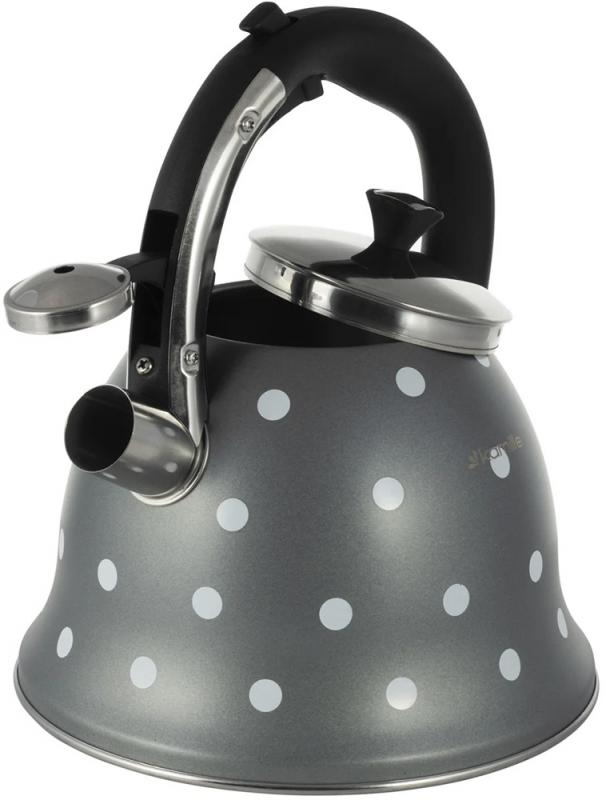 Чайник Kamille Whistling Kettle Grey 2.5л из нержавеющей стали со свистком (серый в горох) KM-1099-GR