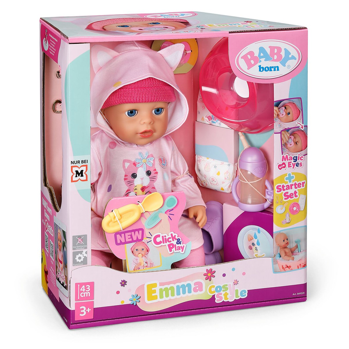 Baby Born Click & Play Doll – Emma in Costume with Ears (43 cm)