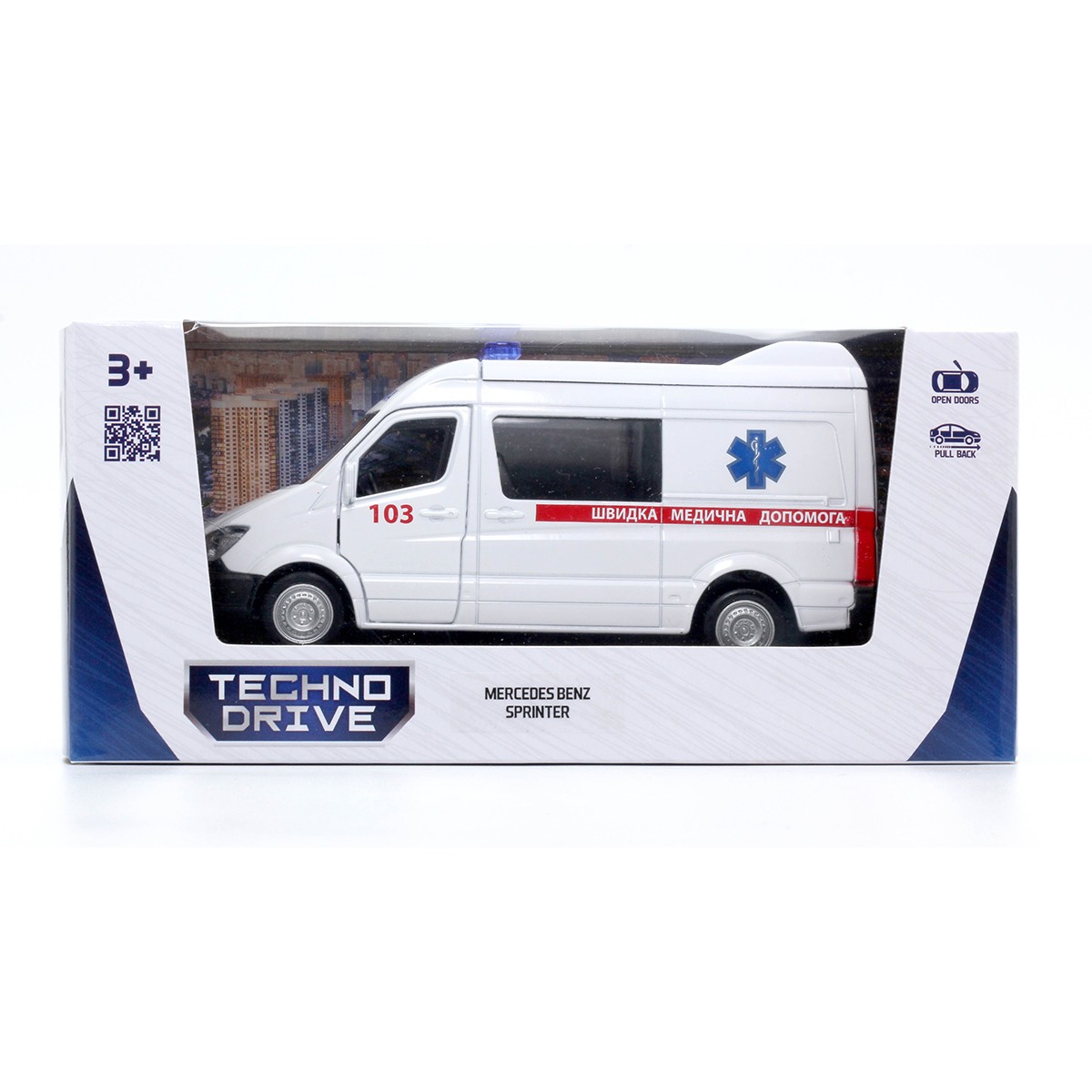 Автомодель "MERCEDES BENZ SPRINTER СКОРАЯ ПОМОЩЬ" TechnoDrive 250344U 1:32