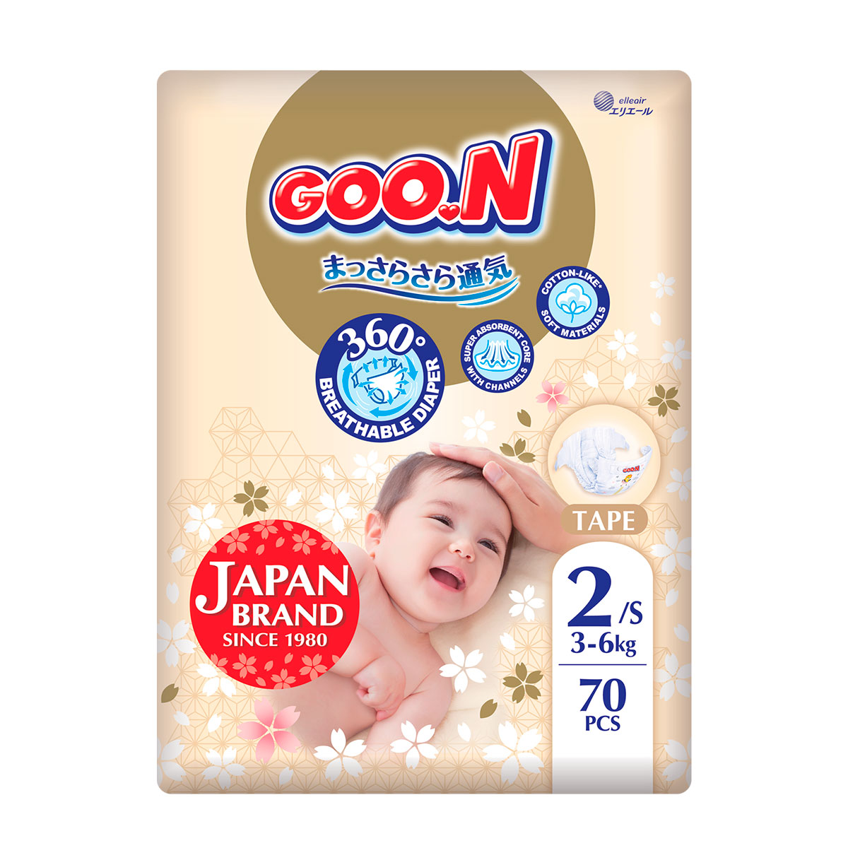 Подгузники Goo.N Premium Soft для детей (размер 2(S), 3-6 кг, 70 шт)