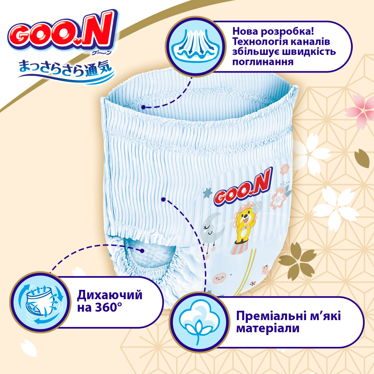 Трусики-подгузники Goo.N Premium Soft (размер 4(L), 9-14 кг, 44 шт)