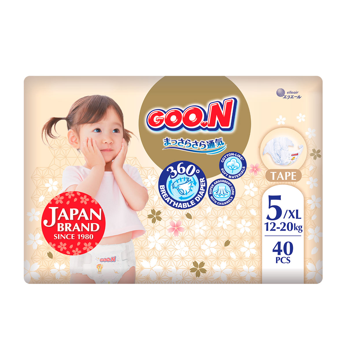 Подгузники Goo.N Premium Soft для детей (размер 5(XL), 12-20 кг, 40 шт.)