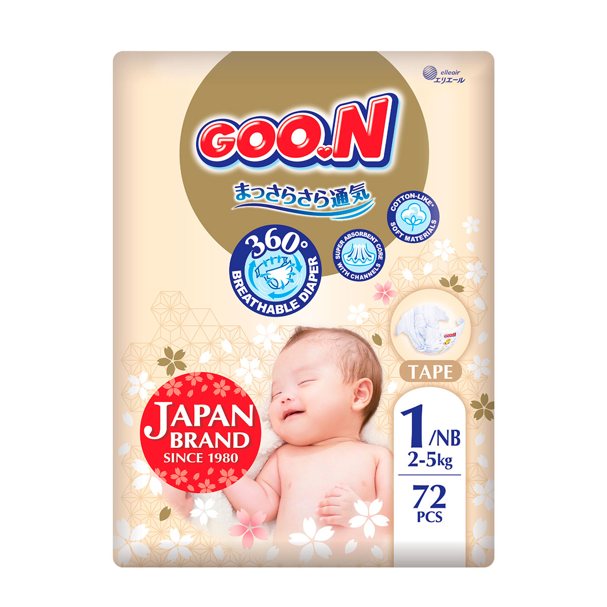 Подгузники Goo.N Premium Soft для младенцев (размер 1(NB), до 5 кг, 72 шт)