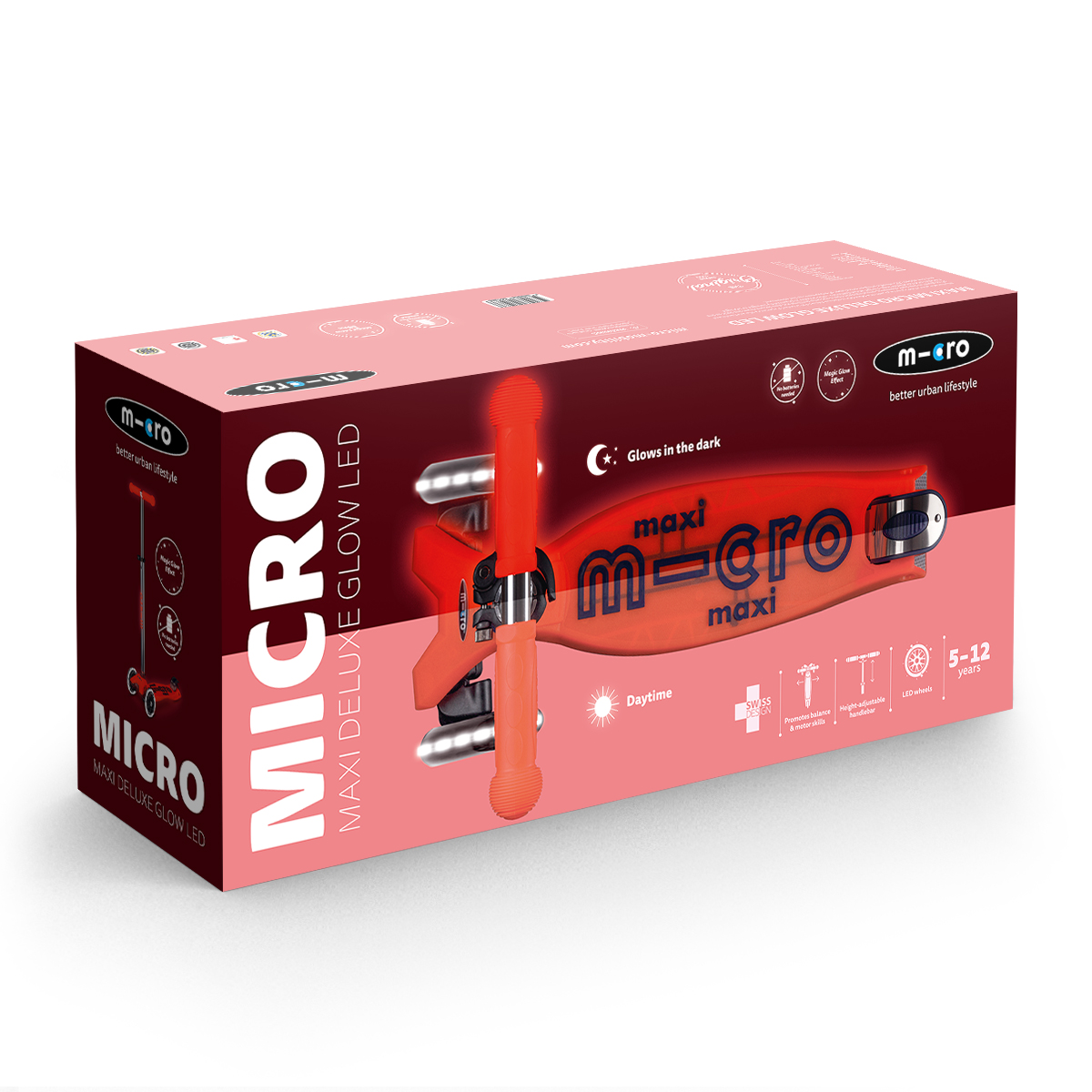 Самокат Micro серии Maxi Deluxe Glow LED - Красная аура Самокат Micro серии Maxi Deluxe Glow LED - Красная аура