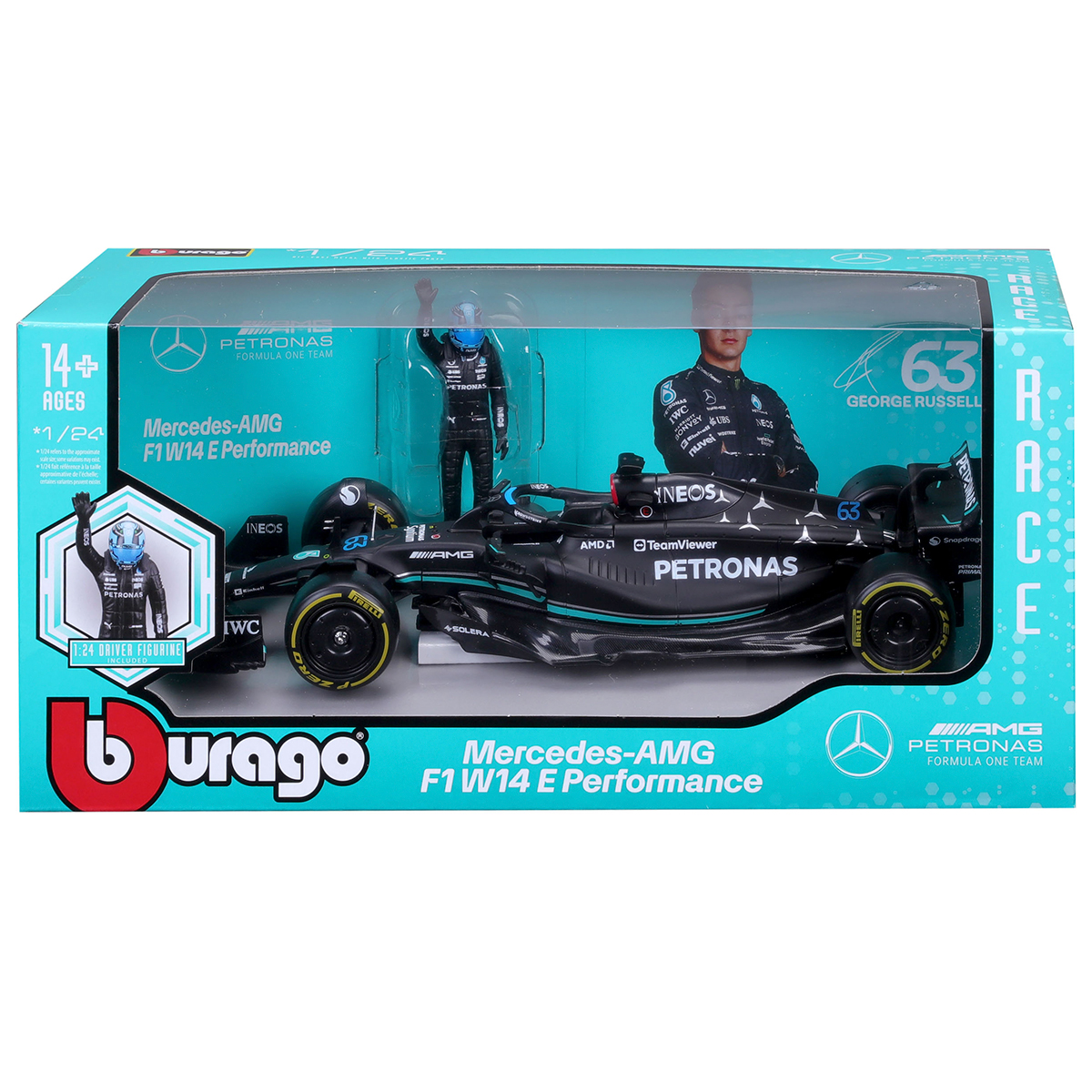 Car model with action figure - Mercedes-AMG F1 W14 E Performance (1:24)