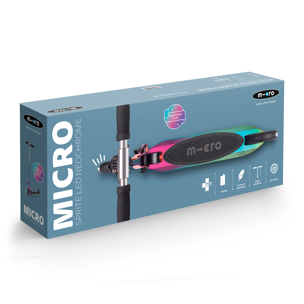 Самокат Micro серии Sprite LED – Неохром