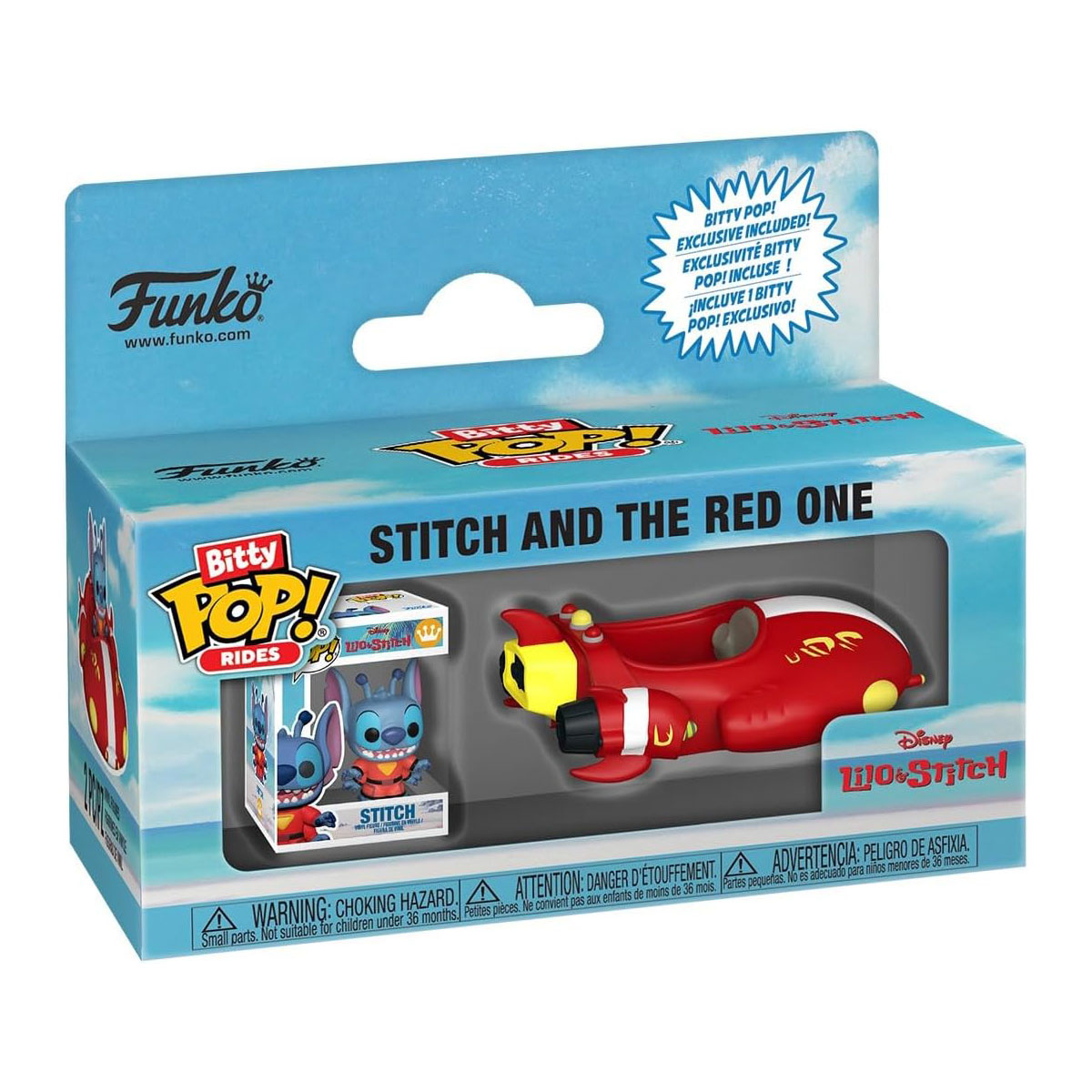 Bitty POP! Ride action figure - Stitch in a red cruiser.