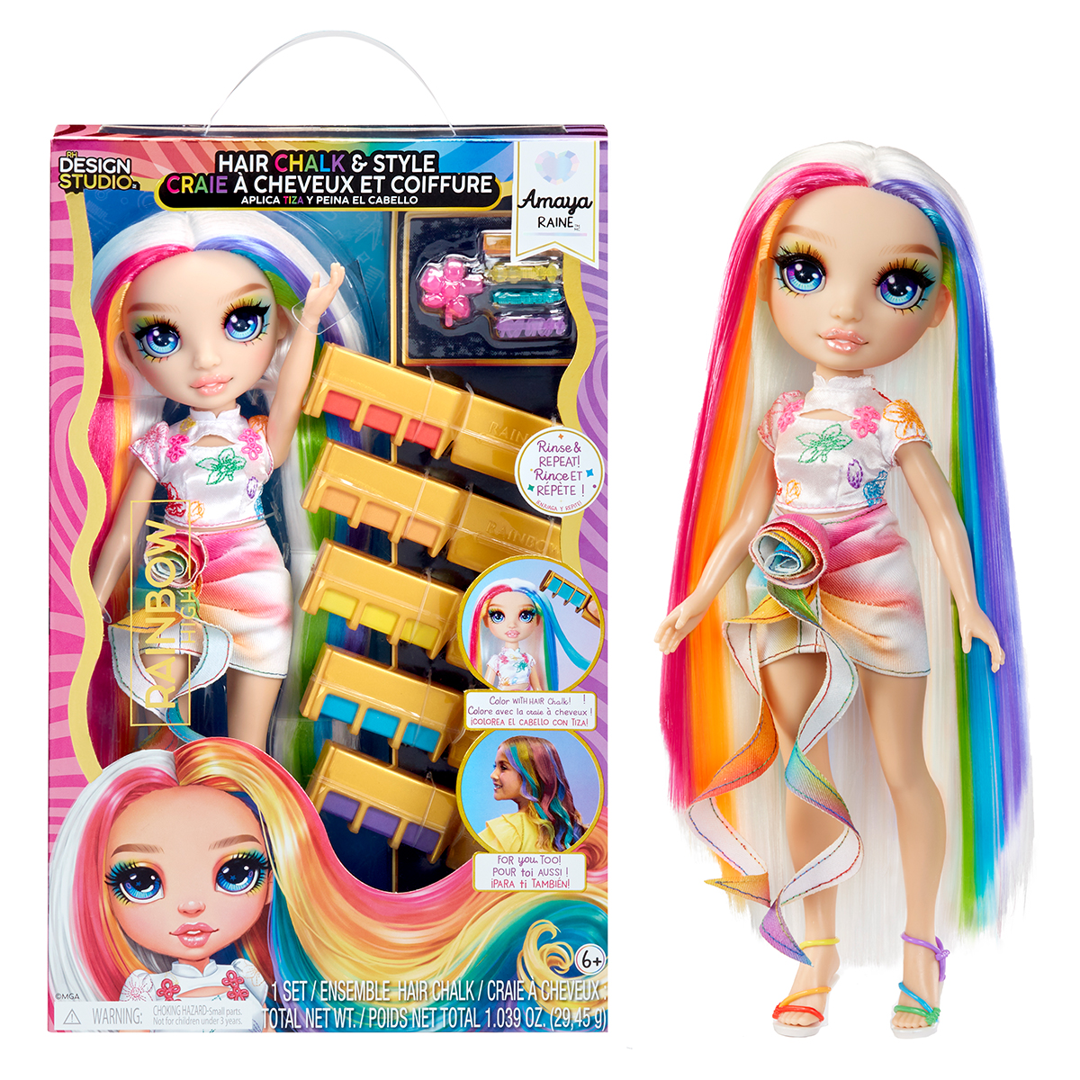 Игровой набор с куклой Rainbow High серии Мелки для волос и стиль – Амая