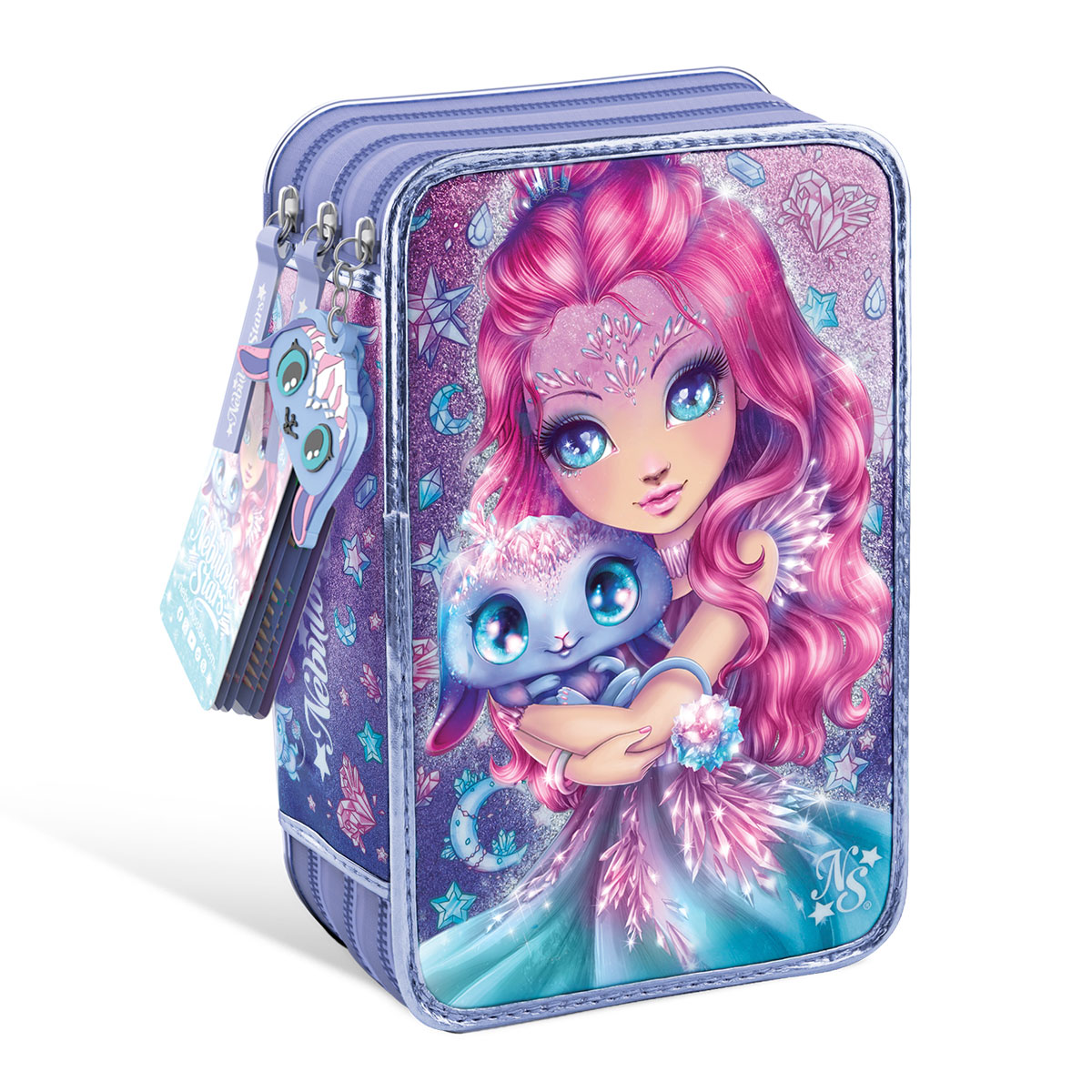 Triple pencil case with filling – Crystalia