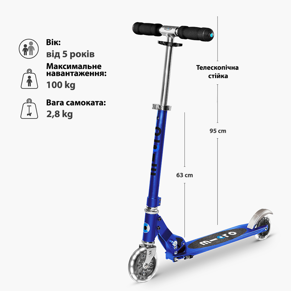Самокат Micro серії Sprite LED - Сапфіровий синій
